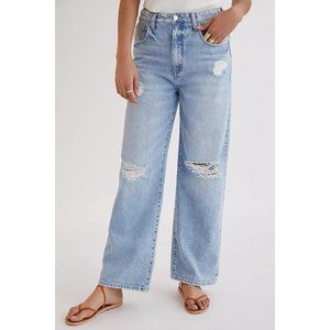 Pilcro Petite Joey High Rise Relaxed Jeans Distressed Light Wash Rigid